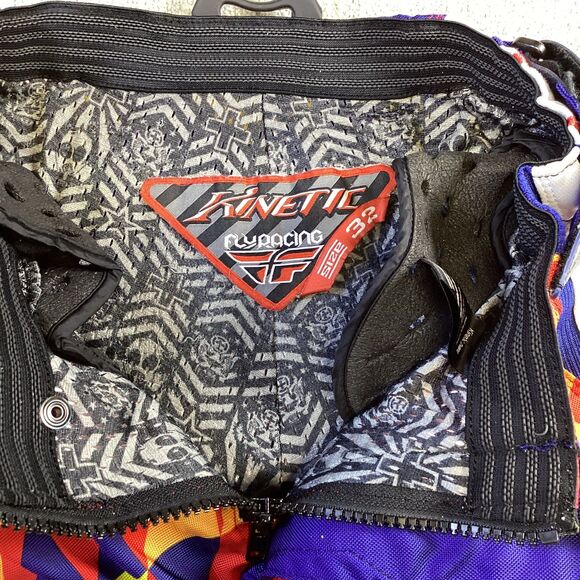 Fly Racing Kinetic Mens Motocross Pants Blue Orange Yellow Geometric Size 32 - Picture 5 of 8